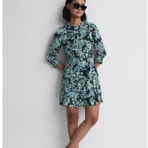 REISS ANNIE FLORAL PRINT NAVY/BLUE MINI DRESS sz 2